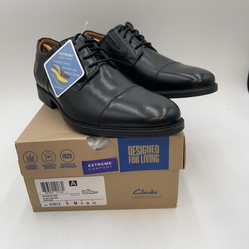 Clarks Whiddon Cap Shoes Mens Black Leather Dress Oxford Comfort Cap Toe Size 9